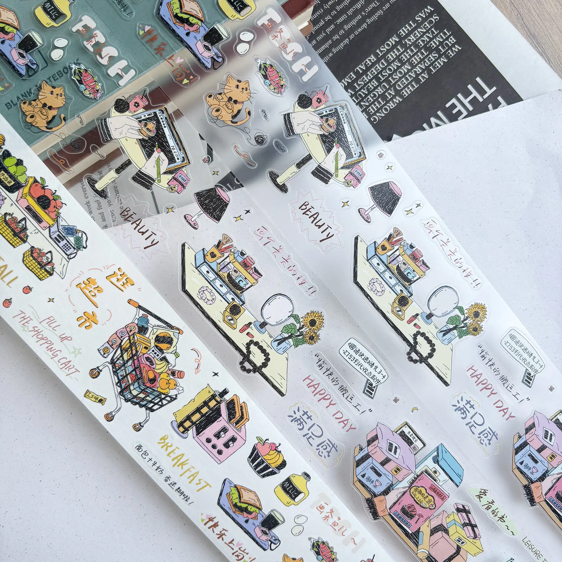 Фото Декоративные наклейки Zi Yuan Su PET Washi Die Cut Tape Gentle Daily Theme для скрапбукинга, дневников и поделок №2