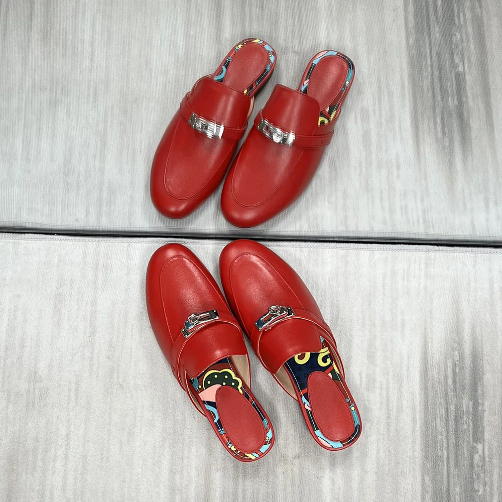 Slippers Women Casual Shoes Cowhide Outside sandalias Slip on Slingback Mules Basic Style zapatos mujer primavera verano 2022