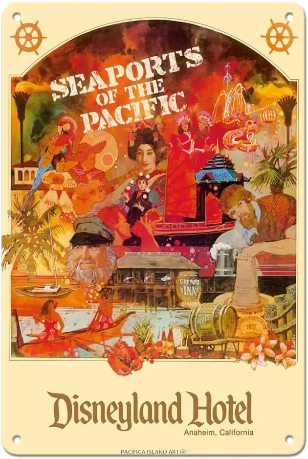 Разделения ФК - Отель Dsneylnd nhem Clforn Плакат Vntge Trvel от лотов c.1970s 8 x 12 nch Metl Tn Sgn