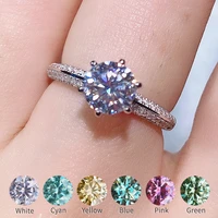 100 real moissanite ring for women one carat color d vvs1 clarity 3ex cut blue pink yellow green red white s925 silver jewelry