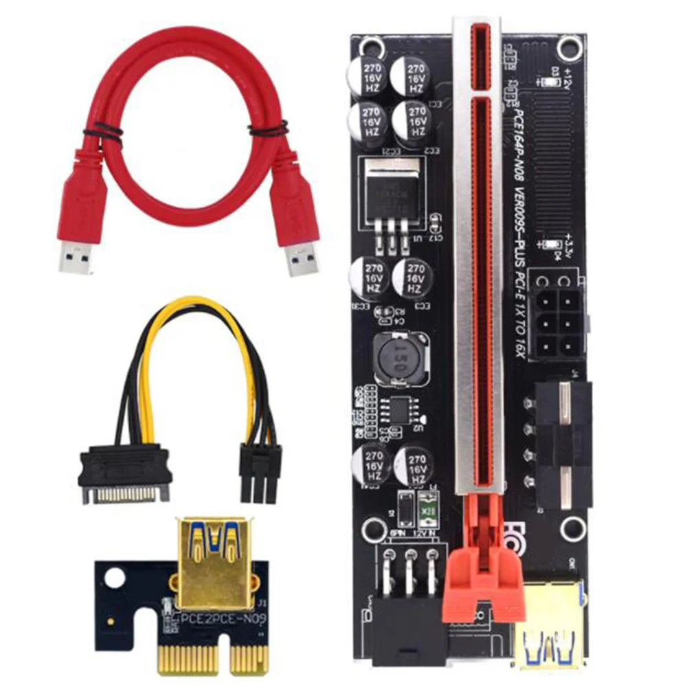 Улучшенная Райзер-карта VER009S Plus PCI-E PCIE 10 шт. Ver 009S USB 3 0 SATA адаптер 15pin-6pin для майнинга