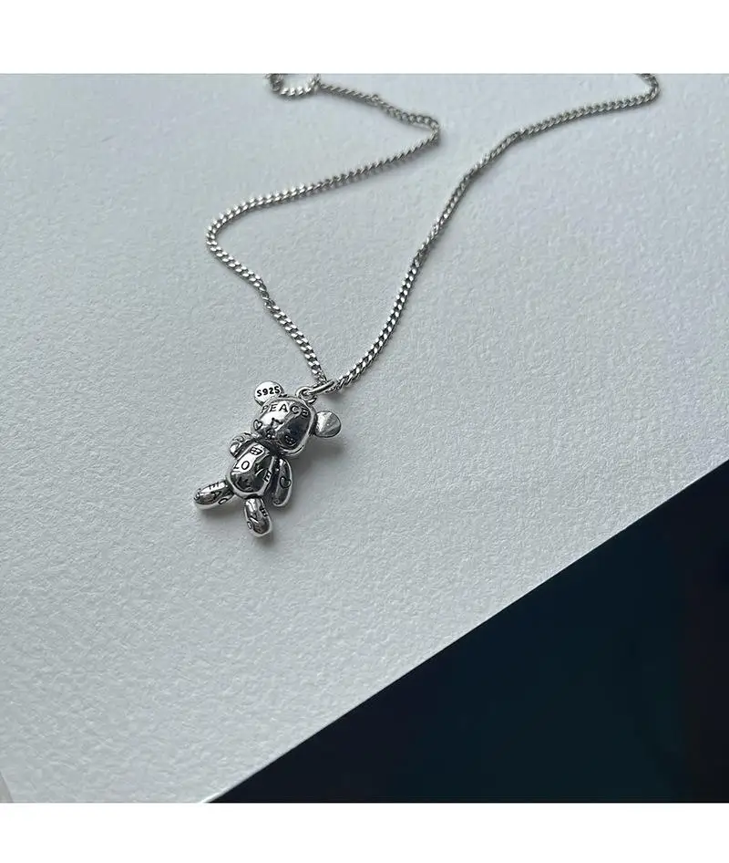 Exquisite Mini Letter Pattern Sad Bear Pendant Girl Cute Doll Necklace Men and Women Trend Sweater Jewelry Jewelry images - 6