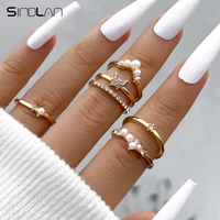 sindlan 6pcs vintage crystal gold butterfly rings for women aesthetic pearl set female y2k korean fashion jewelry aniilos mujer