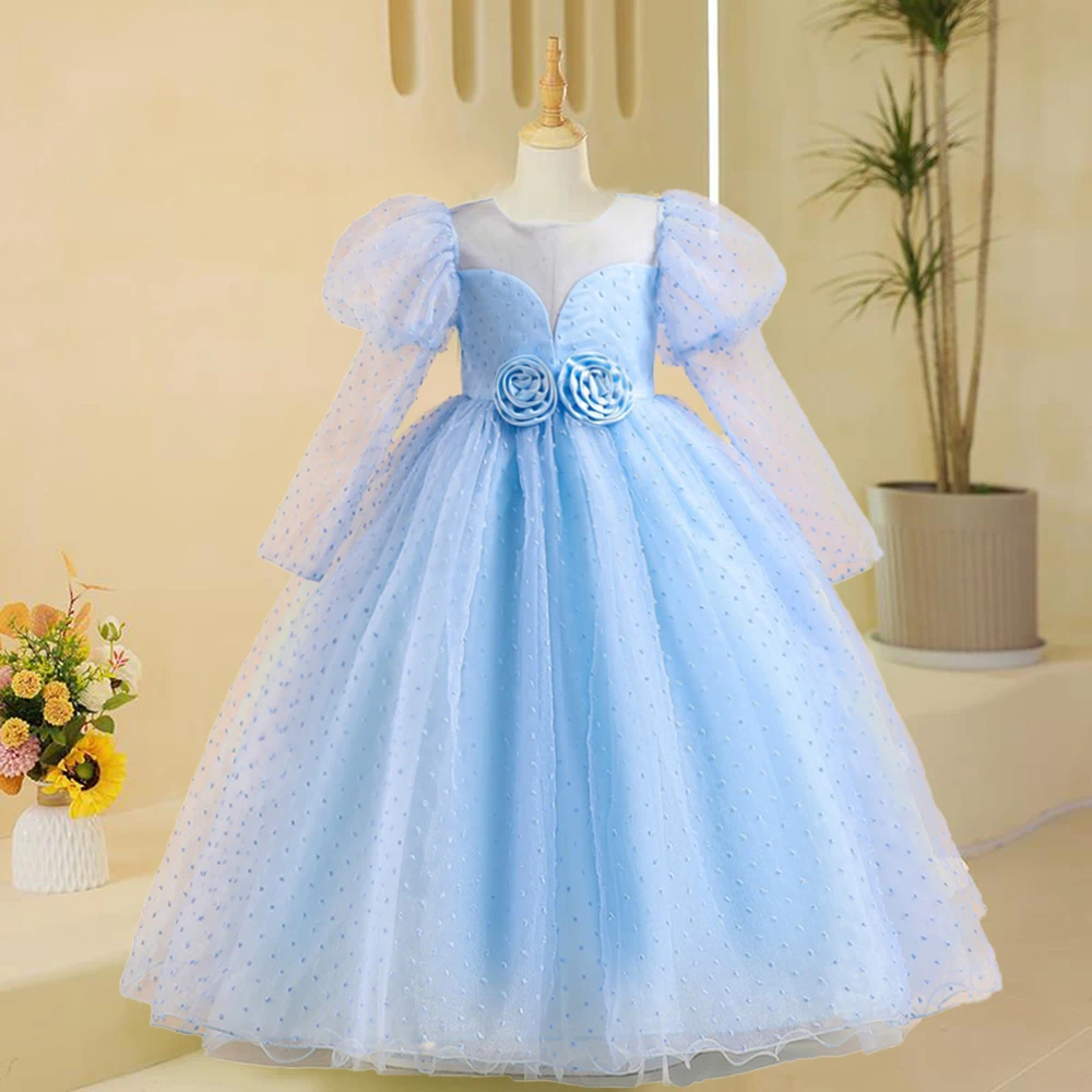 

Детское платье с длинным рукавом, вечернее официальное платье с цветочным принтом для девочек, детское кружевное платье принцессы, платье на день рождения, платье для выпускного вечера