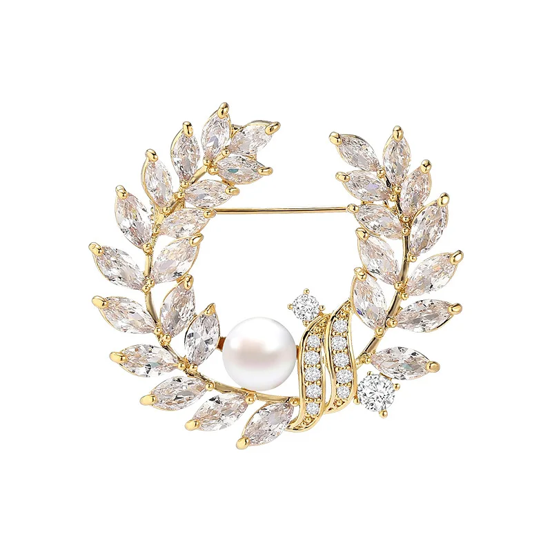 

Лаконичная жемчужная Золотая брошь в виде оливковой ветки, булавка для женщин, подходит для многих случаев, праздников вечерние, Новогодний...