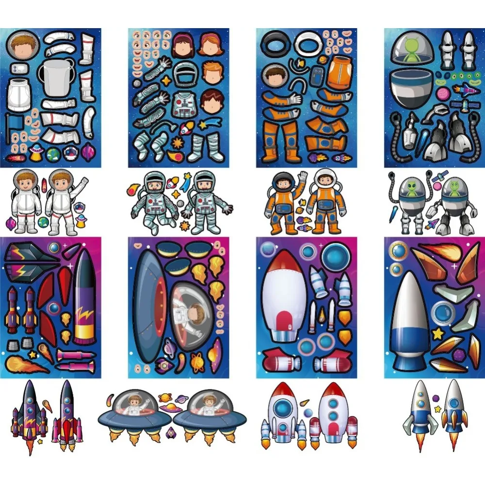 

Outer Space Make-a-face Assembly Stickers Children Make Astronaut Stickers Craft Toys for Kids Birthday Gifts Educational Toys