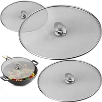 252933 cm set of 3 stainless steel splash guards for frying pan with folding handle splash for cooking oil multifunctional