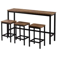 Side Table With Footrest Pub Kitchen Set (Brown) 4-Piece Counter Height Extra Long Dining Table Set With 3 Stools