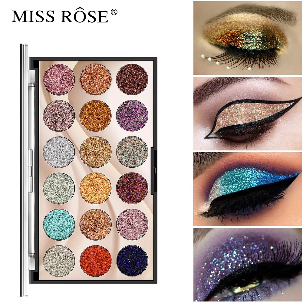 

MISS ROSE 18 Colors Pearlescent Glitter Eye Shadow Palette Powder Eyeshadow Radiant Warm Colors Pigments Kits DC08