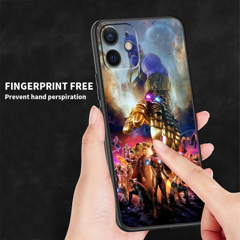 Marvel Spiderman Thanos Man for Apple iPhone 14 13 12 Mini 11 XS Pro Max X XR 8 7 6 Plus SE 2020 Black TPU Phone Case Funda Capa
