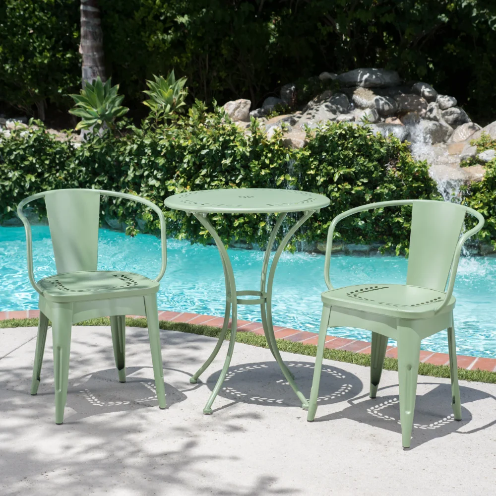 

Lucca Outdoor 3 Piece Iron Bistro Set, Matte Green