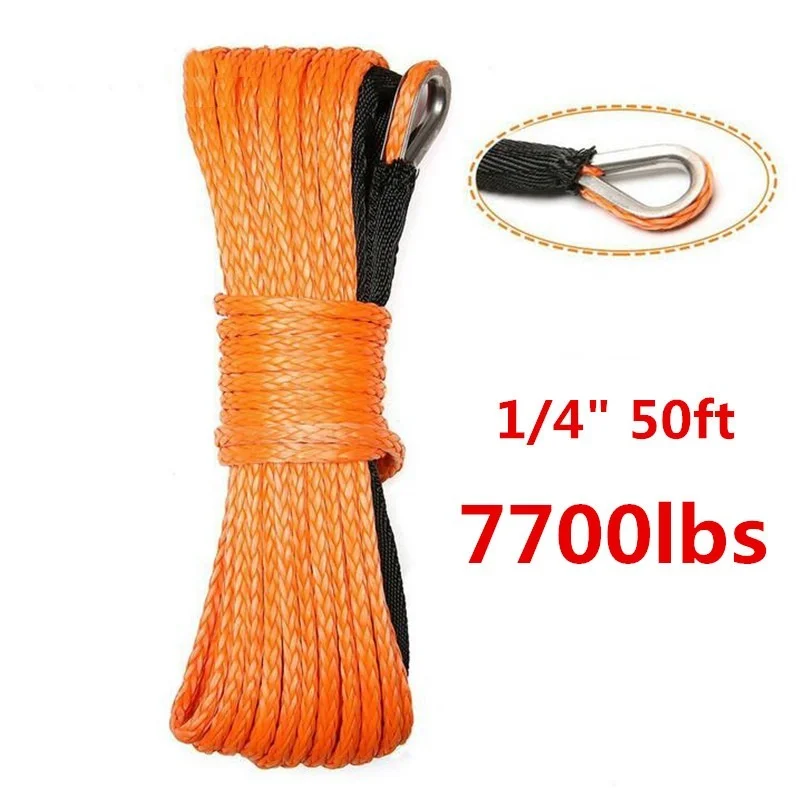 

Upgrade 1/4''x50' Truck Boat Emergency Replacement Car Accessories Synthetic Winch Rope Cable ATV UTV 7700lbs 12 Strand String