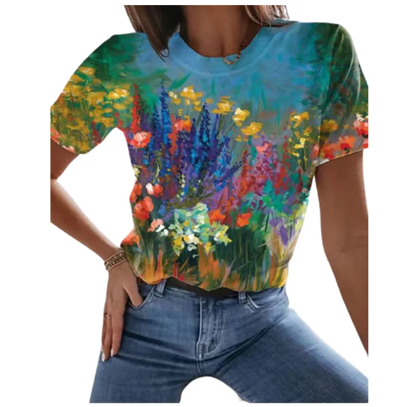 

2022 Women Casual O-Neck Loose Short Sleeve T-shirt Plus Size 5XL 3D Print T-shirt