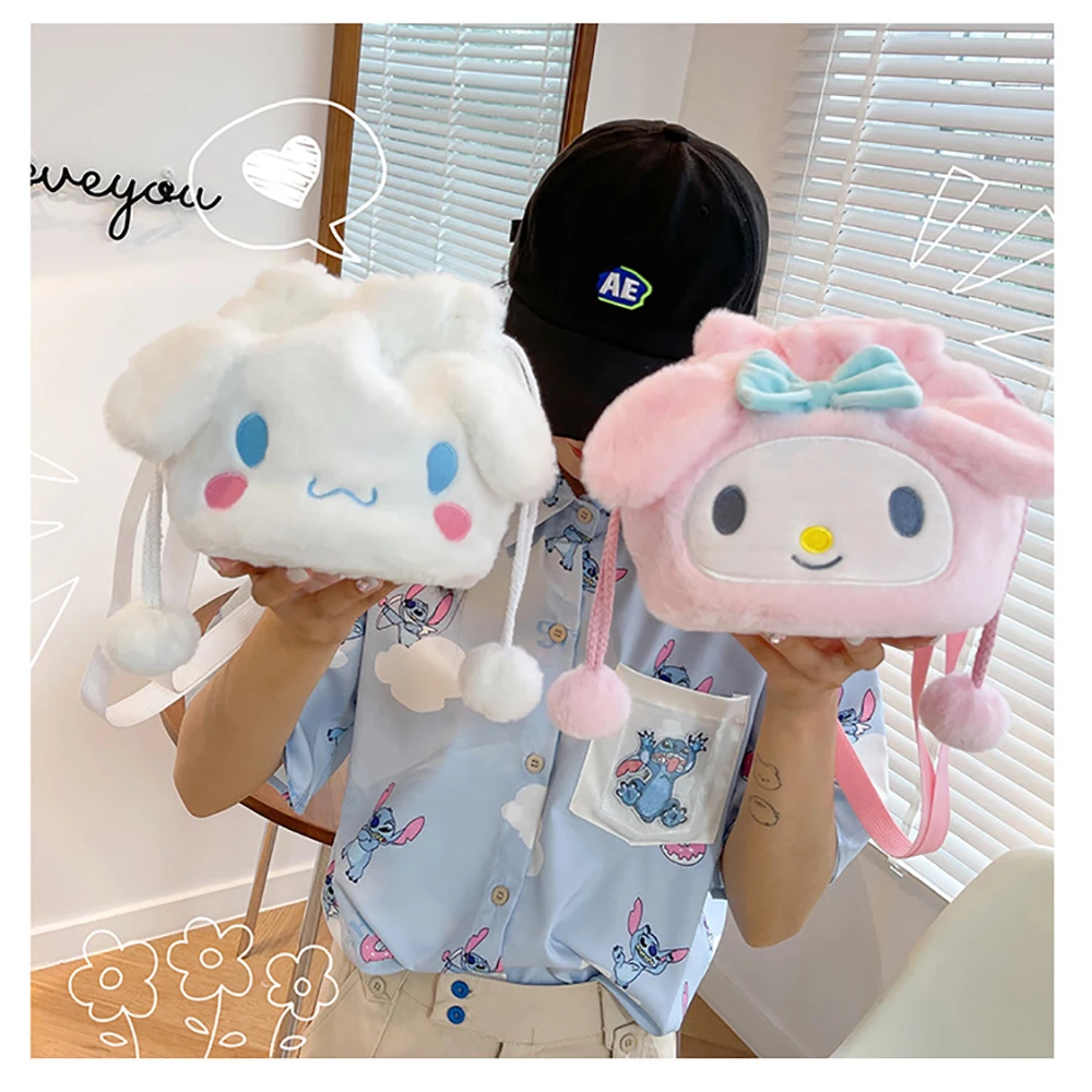 

Sanrio 17Cm My Melody Bag Kawaii Cinnamoroll Plush Dolls Kuromi Anime Cartoon Plushie Decortoy Gifts for Girls Childrens