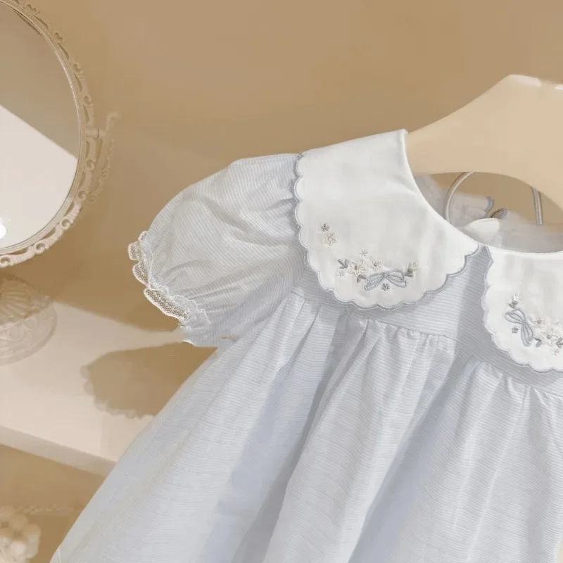 Детская одежда летнее платье для девочек кружевное милое с французской вышивкой