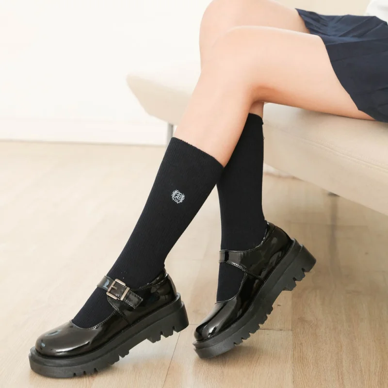 

Cotton Stockings Women's Calf Socks Embroidered Letters Knee-High Black JK Uniform Half High Knee-High Tide Spring and Autumn