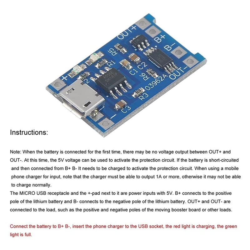 Зарядный Модуль TP4056 с защитой аккумулятора 20 шт. 18650 BMS 5V Micro-USB 1A 186 50 литиевая