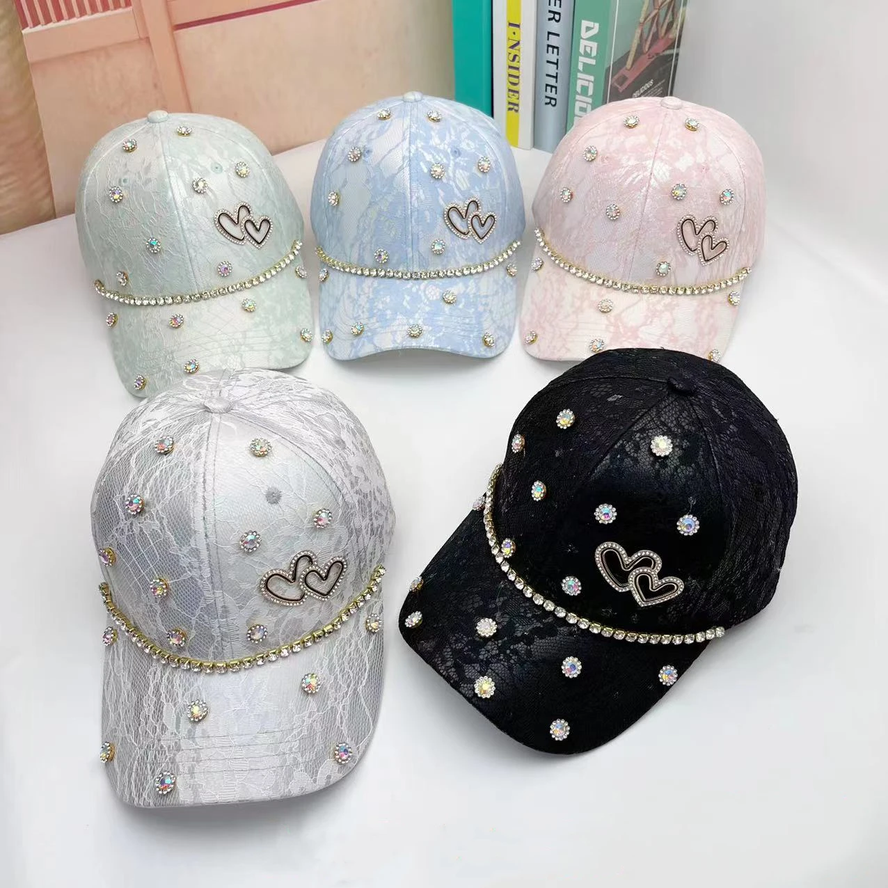 New Fashion Designer Summer Baseball Cap For Women Loving Heart Rhinestone Caps SunHats Street Kpop Outdoor Visors Hip Hop Hat
