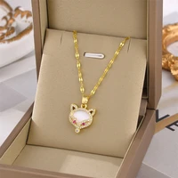 new stainless steel female shell fox pendant necklace for women classic wild ins style water wave chain simple jewelry girl gift