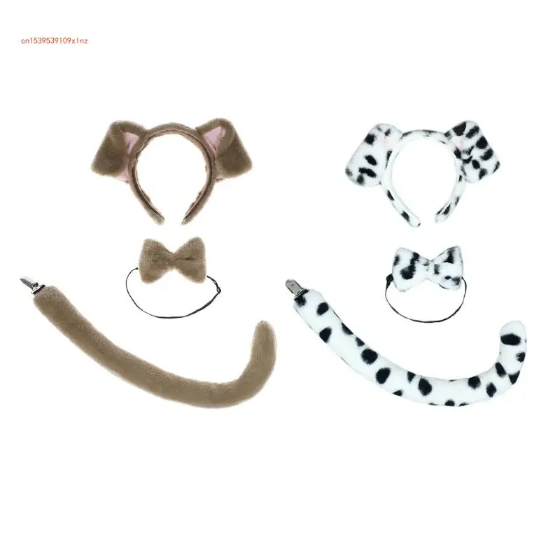 

Puppy Tail Ears Set Halloween Hair Hoop Lovely Ears Headdress Bowtie Tail