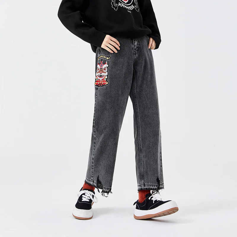 

Джинсы SEMIR женские потертые с необработанными краями, широкие брюки с вышивкой, новинка 2022, Ранняя весна, индивидуальные ретро брюки, дизайн ...