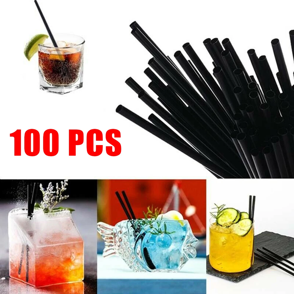 

100PCS 260 X 6 Mm PP Black Bubble Tea Drinking Disposable Straws Plastic Tubes DIY For Coffee Shops /Dessert/milkshake Bars