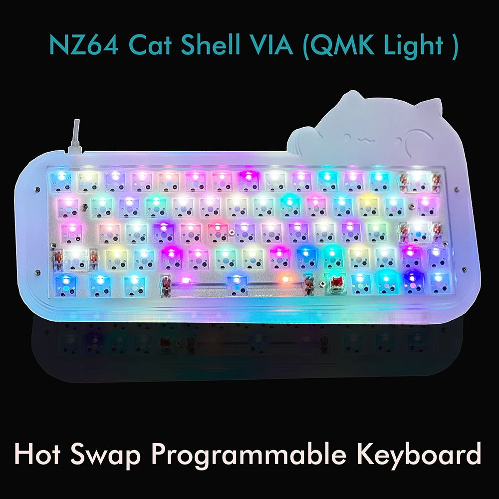 

VIA Keyboard RGB Macro Gaming Mechanical Programming Keyboard Hot swap Cute Cat Shell NZ64 60% VIA Keyboard Gateron Cherry