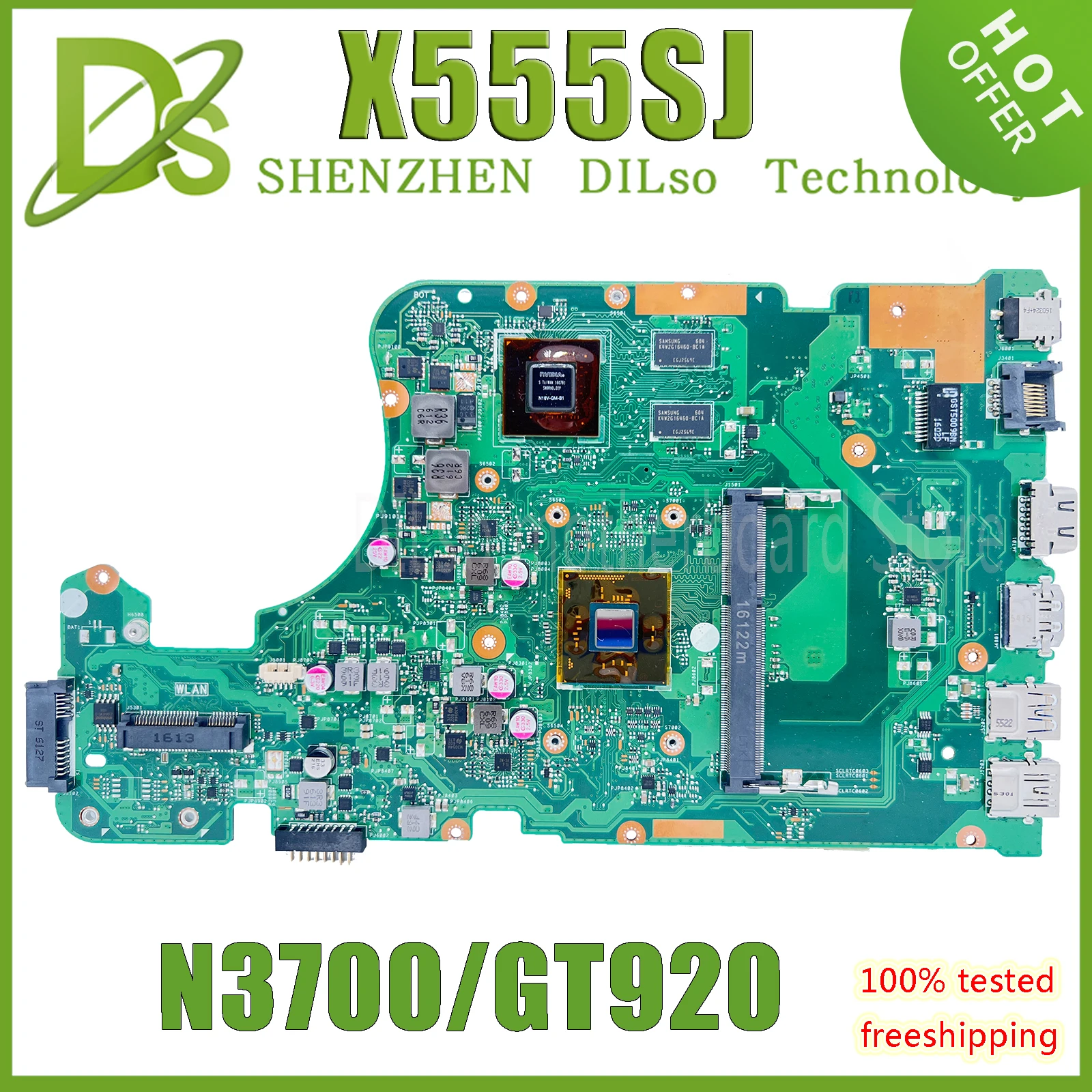 Enlarge KEFU X555SJ  CPU N3700U GT920M  mainboard For Asus X555S X555SJ X555 A555 A555S Laptop Motherboard Tested Working free shipping