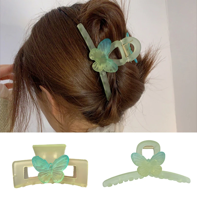

Super Fairy Green Butterfly Hair Clip Claw Creative Korean Elegant Early Spring Headwear Sweet Girls Shark Clip Accessories