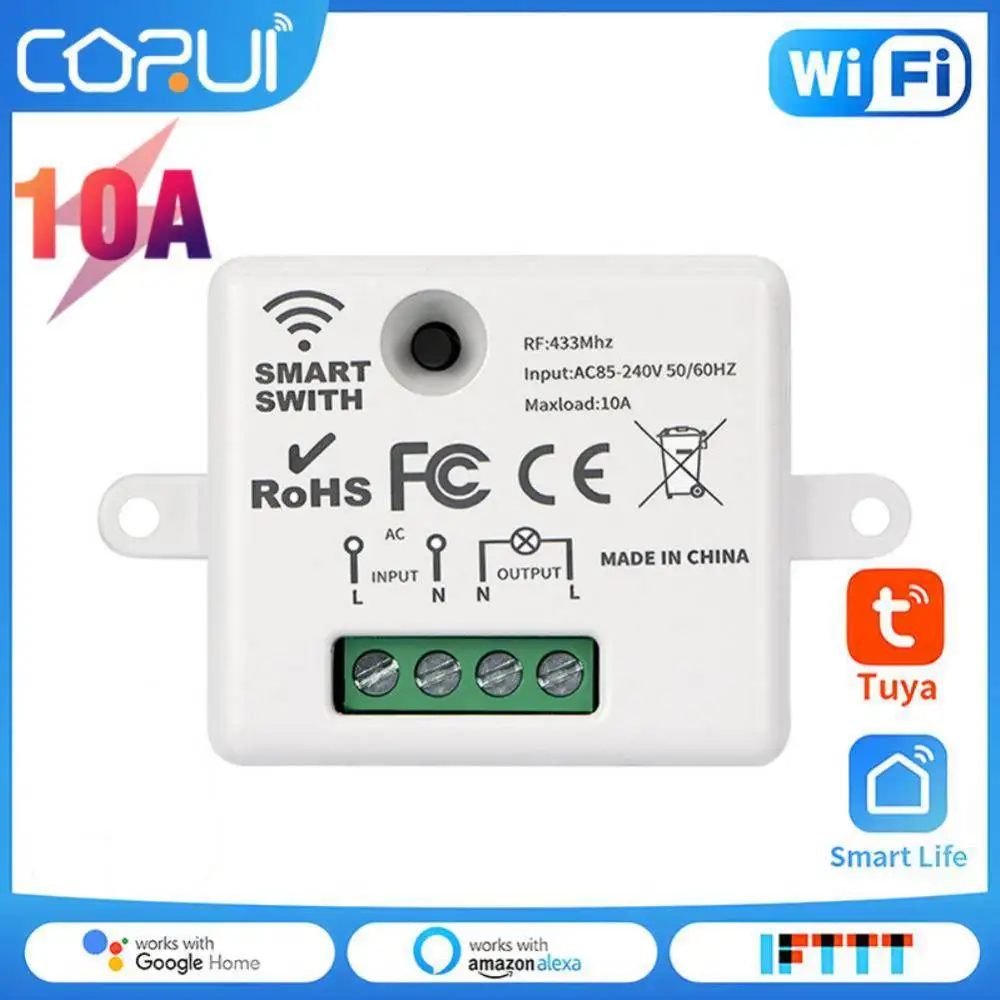 

CORUI Mini Intelligent Switch Tuya Single Wire Phone Remote Controller RF WiFi Controlled Regularly Smart Home Automation Module