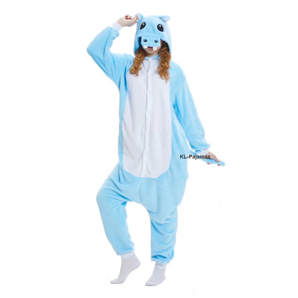 

Hippo Cosplay Costume Kigurumi Adult Women Anime Onesies Pajama Flannel Jumpsuit Sleepwear Halloween Cartoon Hippopotamus Nighty