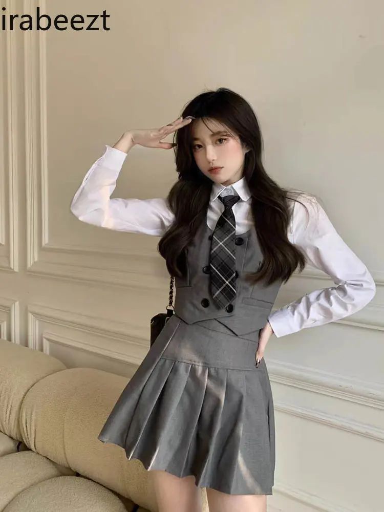 

Комплект из 4 предметов Irabeezt, женский костюм-Униформа JK, женская одежда, осень/зима 2022, комплект с юбкой