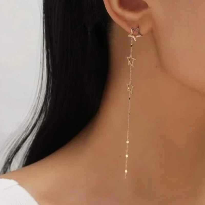 

2023 New Fashion Korean Hanging Long Tassel Drop Earrings For Women's Metal Gold Stars Color Earrings Jewelry Beautiful Gifts