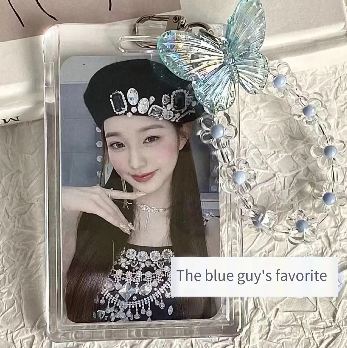 

Милый 3-дюймовый держатель для фотокарт Kpop с акриловой бабочкой, подвеска для кредитных карт, держатель для фото, защитный чехол с цепочкой