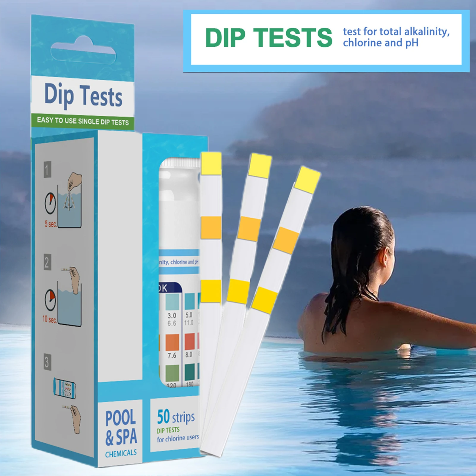 

50PCS/Set Pool Test Strips 3 in 1 Spa Hot Tub Swimming Pools Test Papers for pH Total Alkalinity & Total Hardness 2020ing