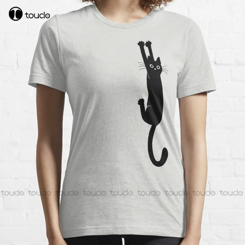 

New Black Cat Holding On Funny Black Cat Hang In There T-Shirt Cotton Tee Shirt S-5Xl Custom Shirt Custom Aldult Teen Unisex