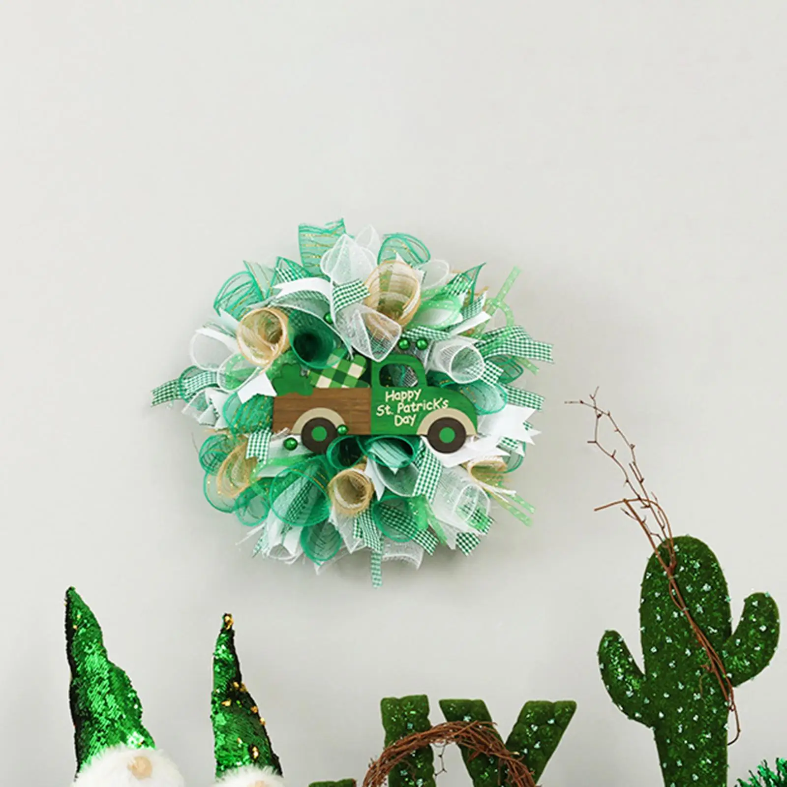 

Праздничное украшение, венок на ирландский фестиваль, клевер, лента на День Святого Патрика, украшение кулон венок