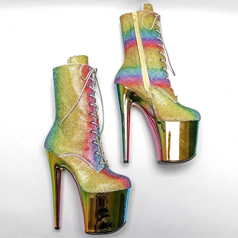 Leecabe 20M/8inch  Colorful rhinestones exotic sexy fashion ahead High Heel platform  Pole Dancing boot