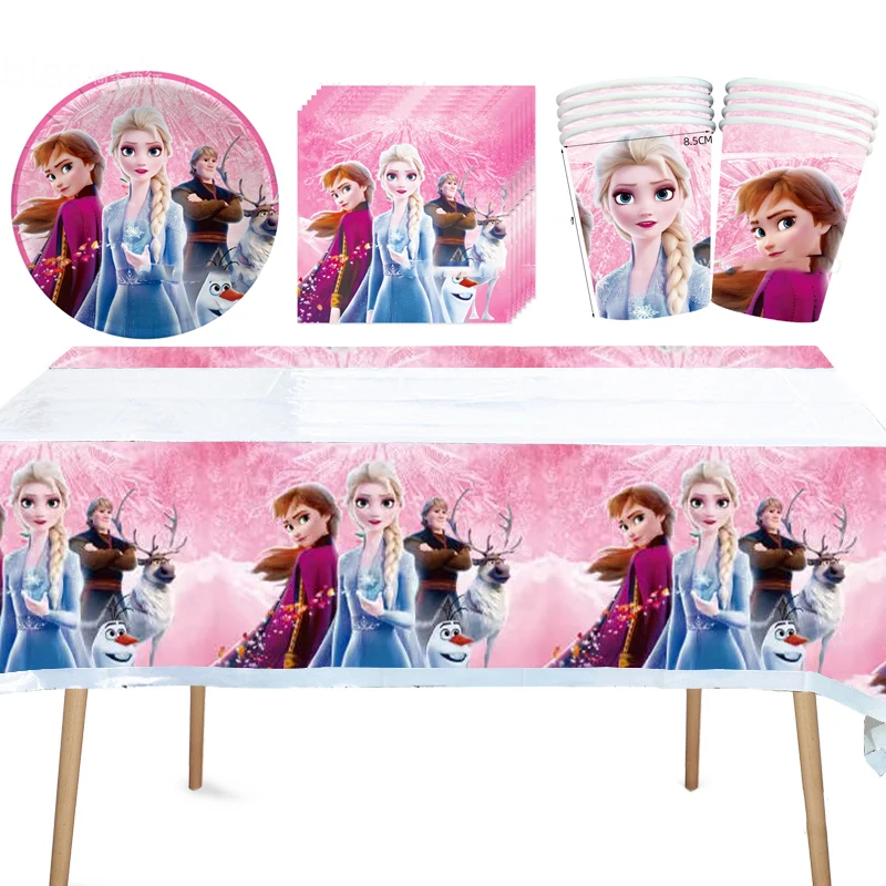 

61pcs/lot Elsa Anna Princess Frozen Tablecloth Plates Cups Girls Favors Birthday Party Napkins Baby Shower Decorate Supplies