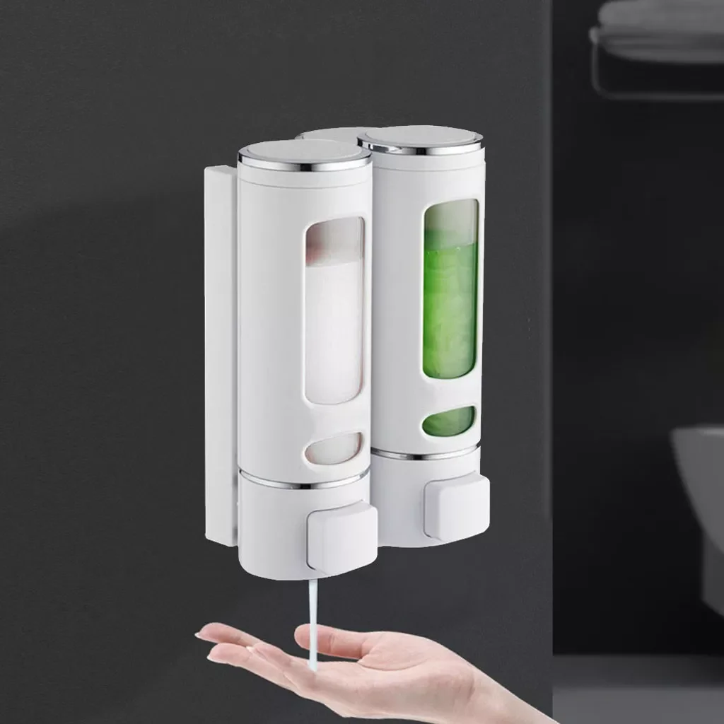 

NEW IN 400ml Liquid Soap Dispensers Dual Head Wall Mount Shower Bath Washing Lotion Bathroom Hand Touch Washing Soap Shampoo Dis
