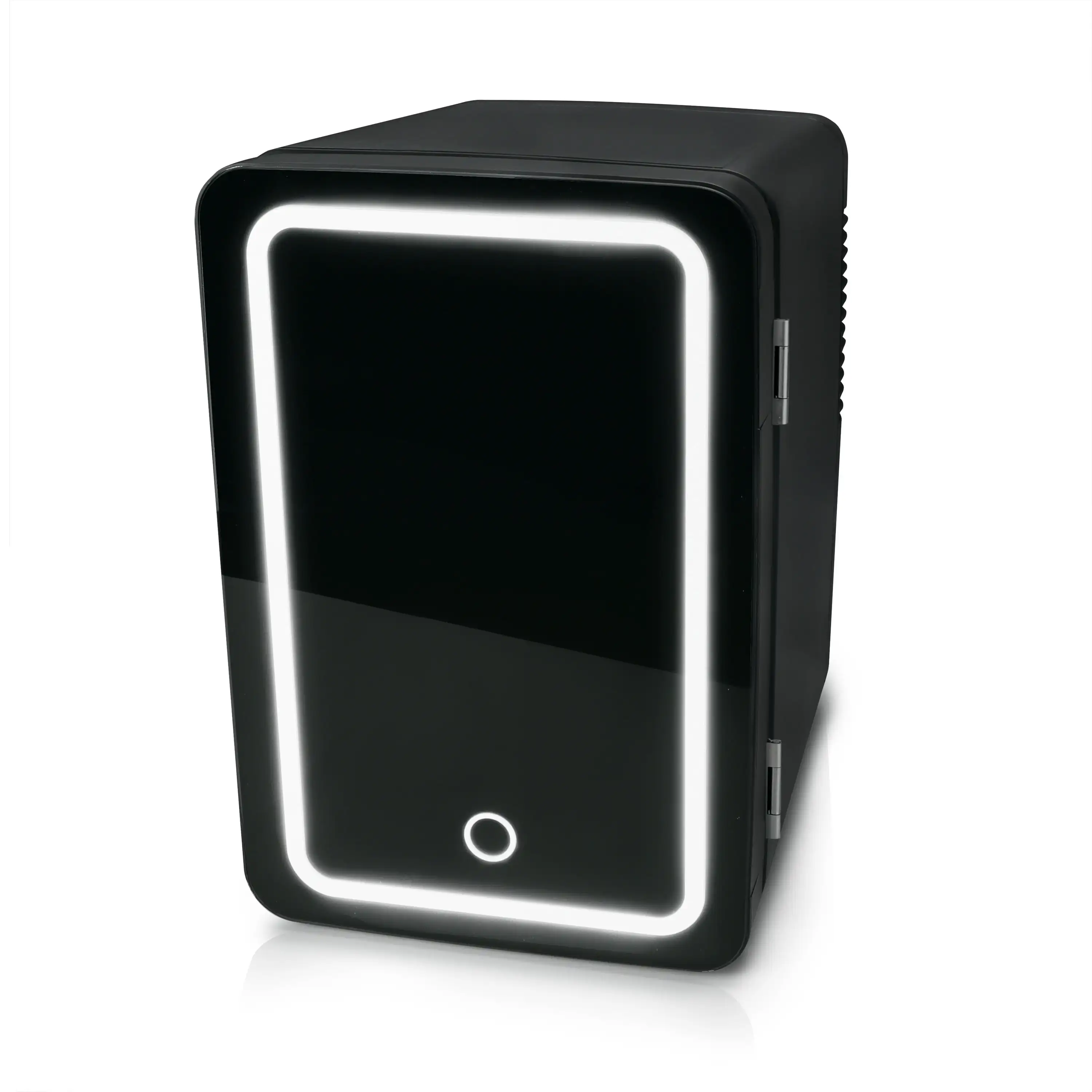 

LED Lighted Mini Fridge with Glass Door, Black cooler Portable Freezer For Home