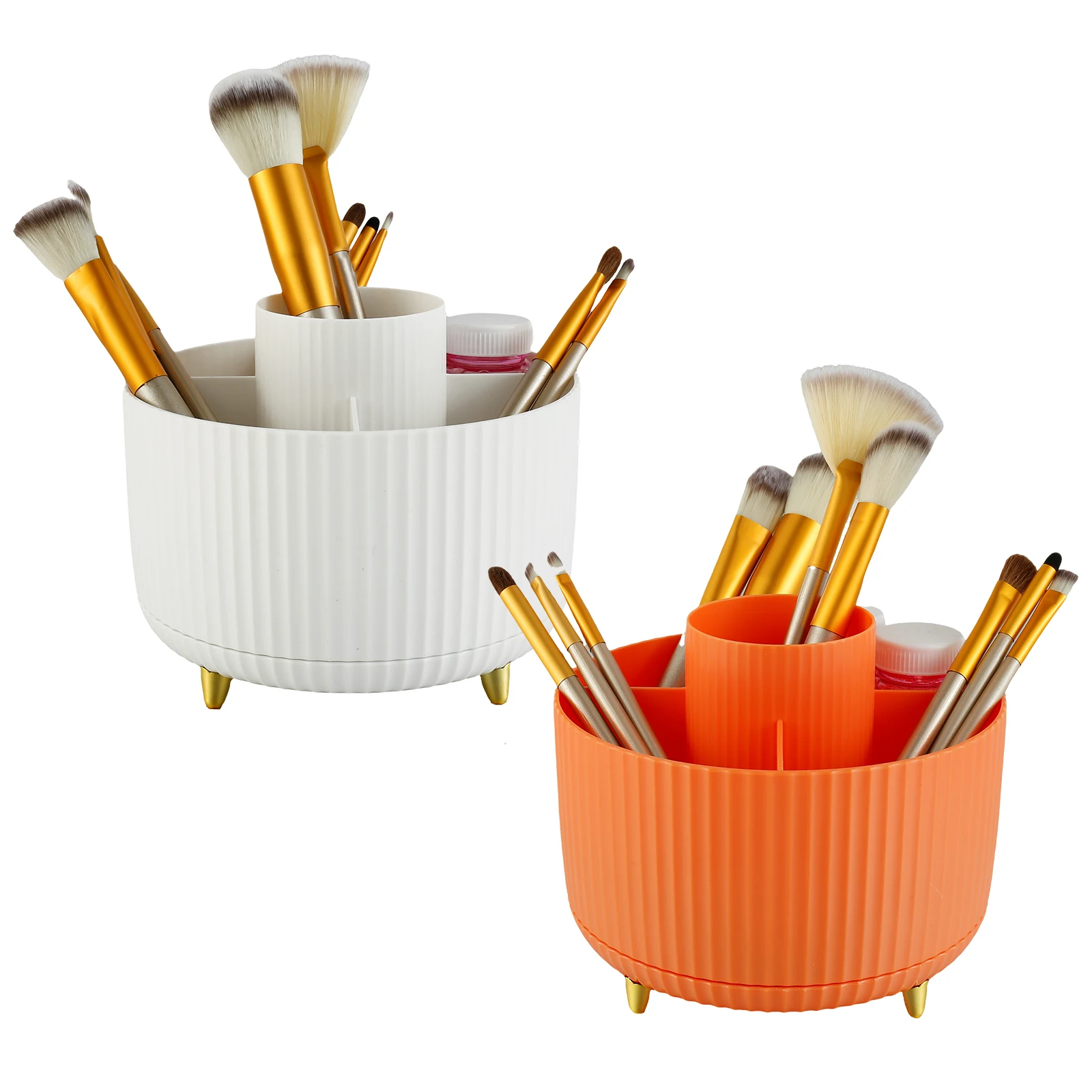 

Rotating Makeup Organizer with 5 Compartments 360° Turntable Cosmetics Storage Box Round Revolving Makeup Brush Holder Desktop