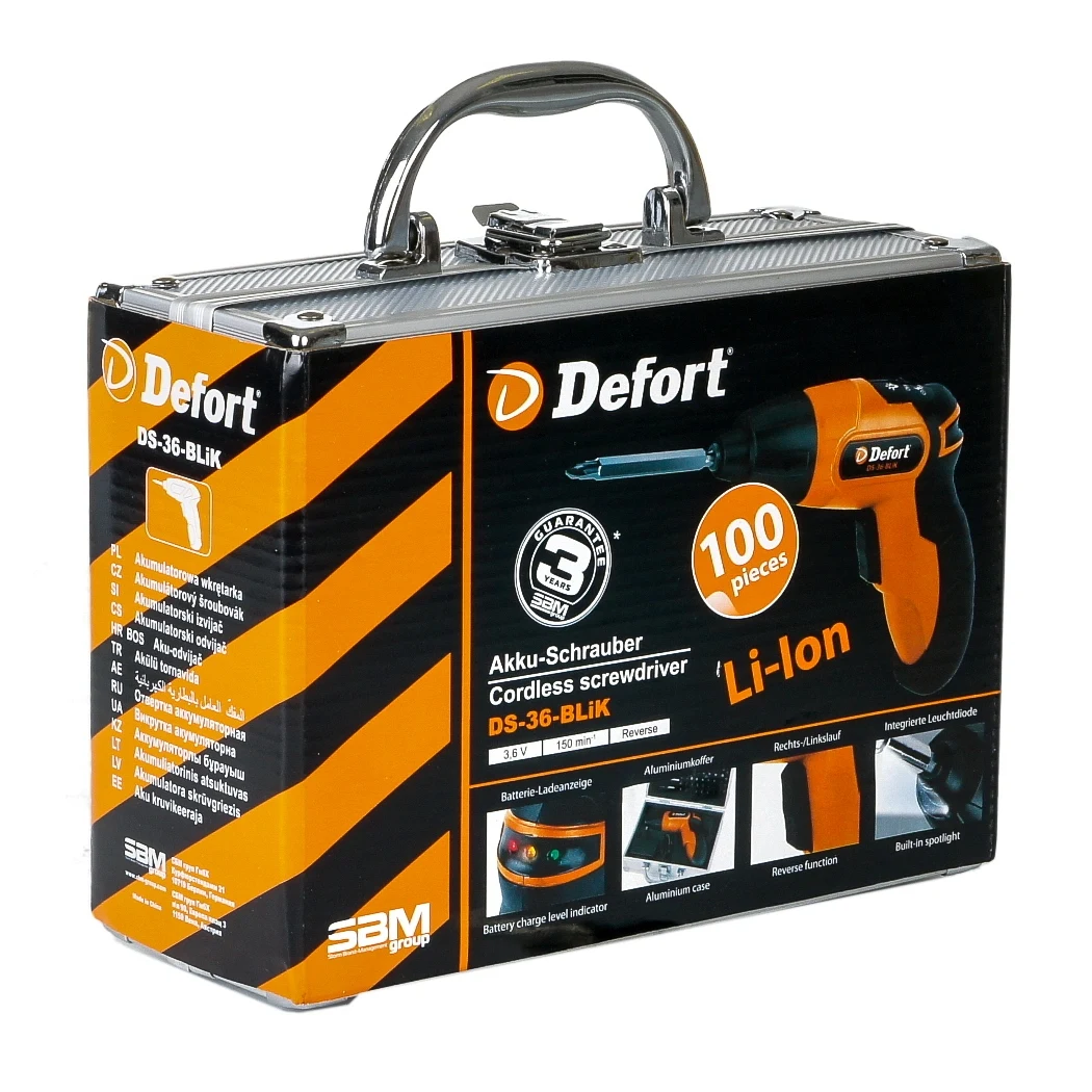 Отвертка аккумуляторная Defort DS-36-BLiK (3.6В 2 5 н/м подсветка рабочей зоны индикатор