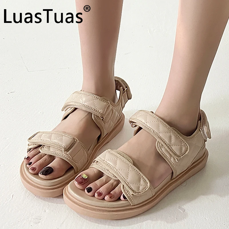 

LuasTuas Size 34-40 New Woman'S Sandals Real Leather Flat Heel Summer Shoes For Women Fashion Vacation Daily Ladies Footwear