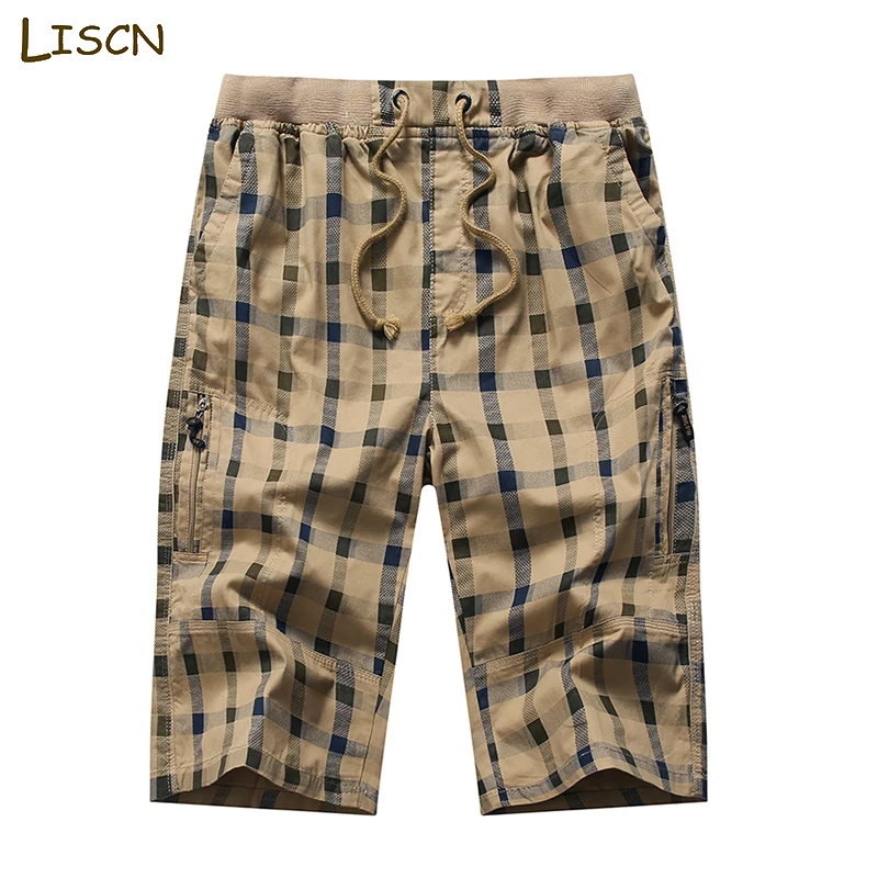 

LISCN Men Casual Plaid Shorts Men 2023 New Summer Fashion Loose Board Sports Green Beach Shorts Running Shorts For Men