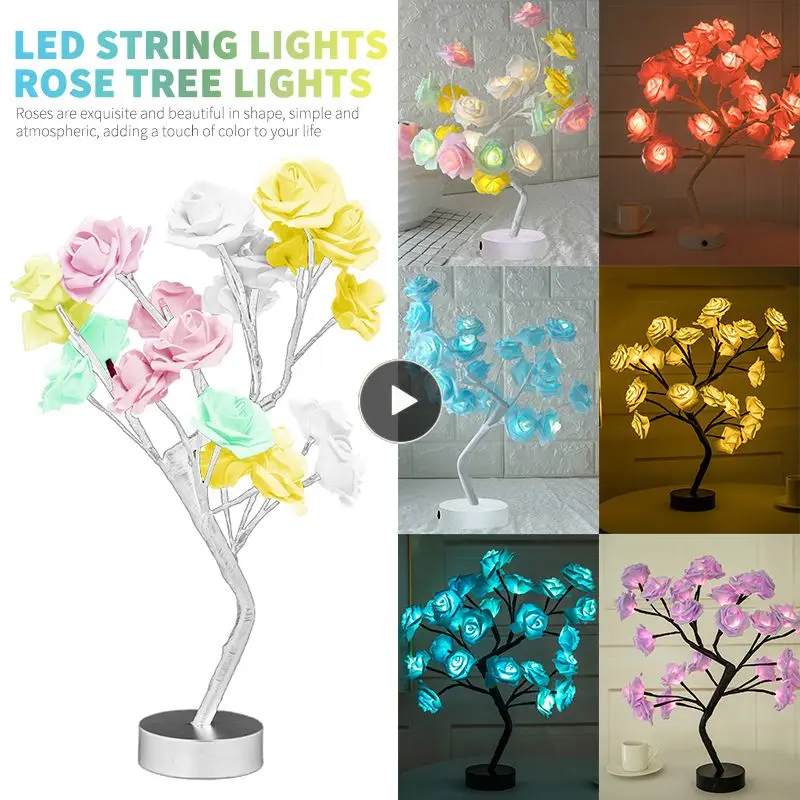

LED Lamp Rose Flower Tree Shape USB Port And Battery-powered Decorative LED Table Lamp For Party Valentine's Day