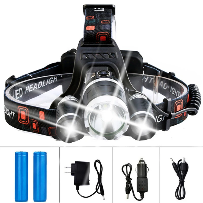 Dropshipping LED Headlamp Headlight Flashlight Rechargeable 3 T6 R5 LED Hard Hat Headlight Battery Car Wall Charger for Camping