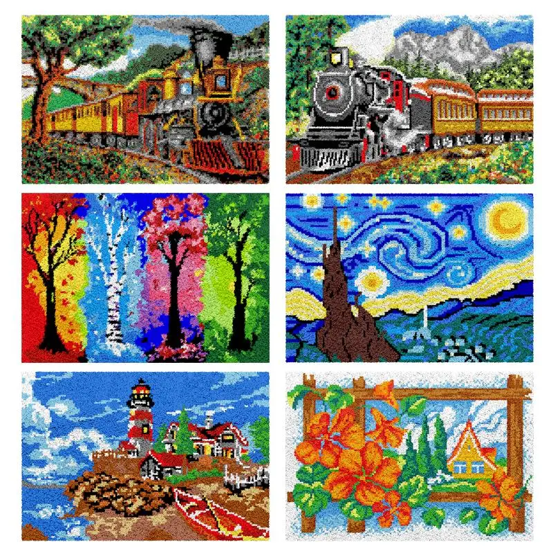 

carpet embroidery diy tapijt latch hook rug printing vloerkleed Foamiran for crafts Train scenery flowers tapis ковровая вышивка