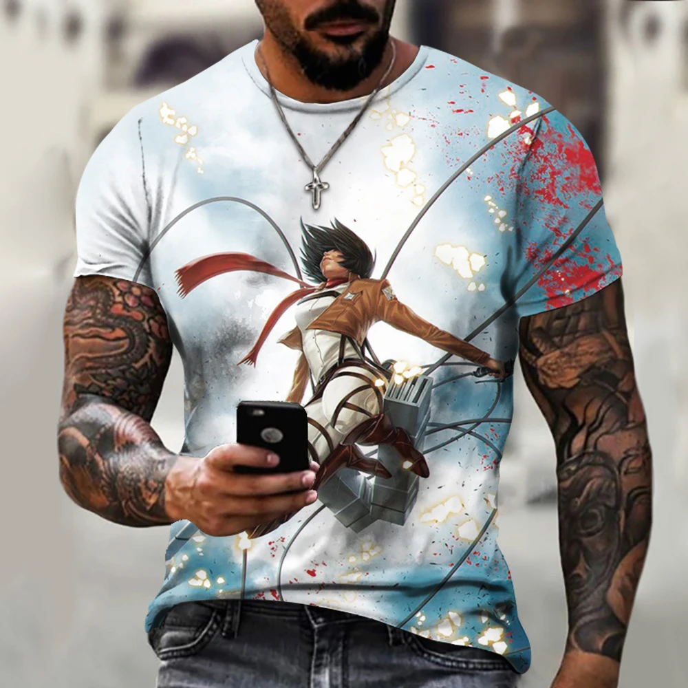 

Модная уличная одежда, мужская рубашка с аниме «атака на Титанов», летние повседневные футболки, интересные мужские топы, рубашки с круглым ...