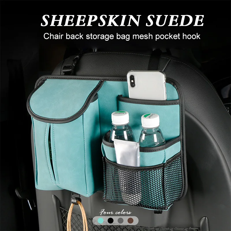 

Car Back Seat Organizer Storage Bag Sheepskin Suede Multi-Pocket Bag Hanging Organizer Collector Stowing Tidying Car Accessories